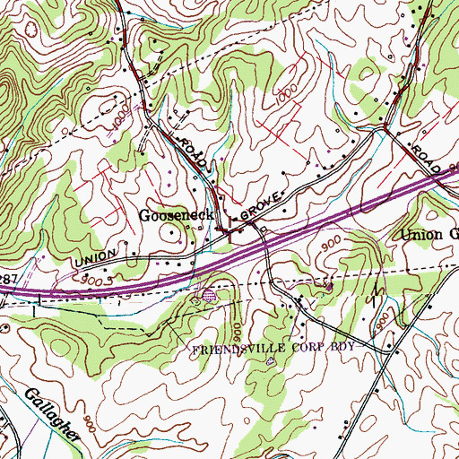 Topographic Map of Gooseneck, TN
