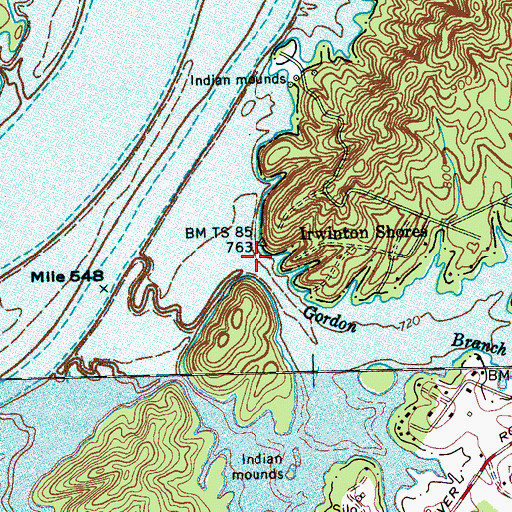 Topographic Map of Gordon Branch, TN
