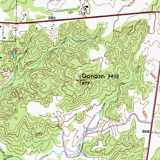 Topographic Map of Gordon Hill, TN