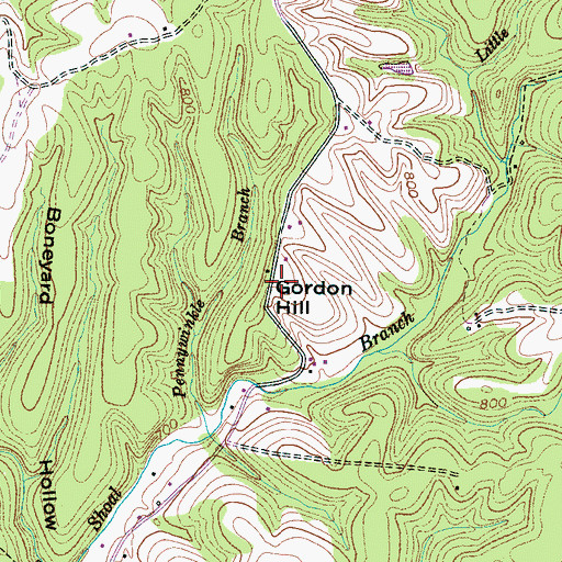 Topographic Map of Gordon Hill, TN