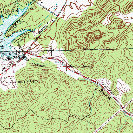 Topographic Map of Gordon Spring, TN