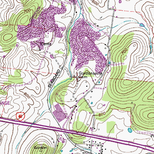 Topographic Map of Gordonsville Cemetery, TN