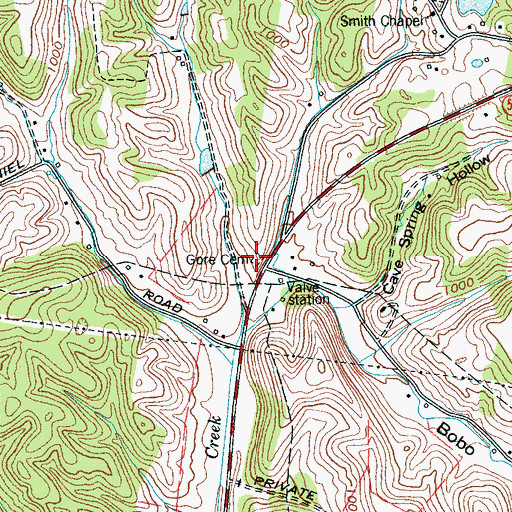 Topographic Map of Gore Cemetery, TN