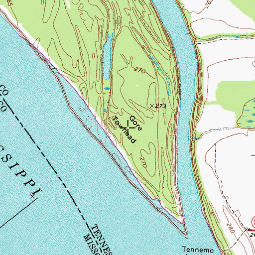 Topographic Map of Gore Towhead, TN