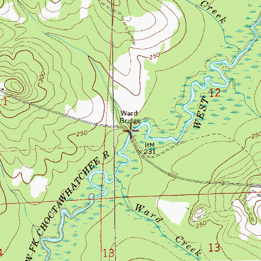 Topographic Map of Ward Bridge, AL
