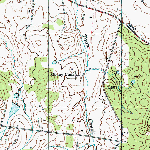 Topographic Map of Gosey Cemetery, TN