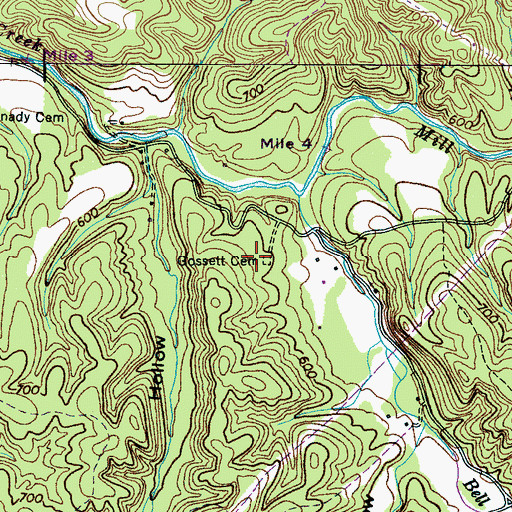 Topographic Map of Gossett Cemetery, TN