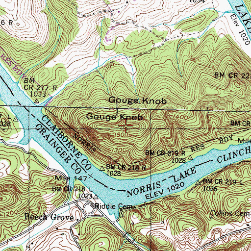 Topographic Map of Gouge Knob, TN