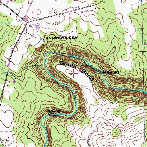 Topographic Map of Gould Bend, TN