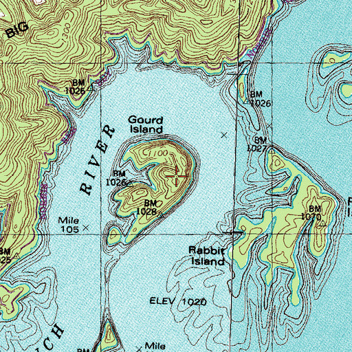 Topographic Map of Gourd Island, TN
