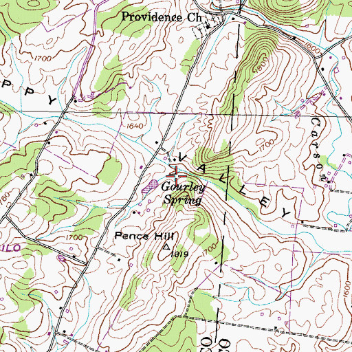 Topographic Map of Gourley Spring, TN