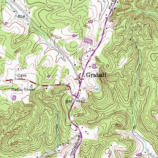 Topographic Map of Graball, TN