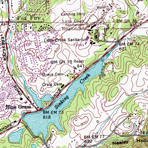 Topographic Map of Grace Cemetery, TN
