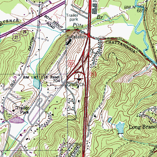 Topographic Map of Grace Church of the Nazarene, TN
