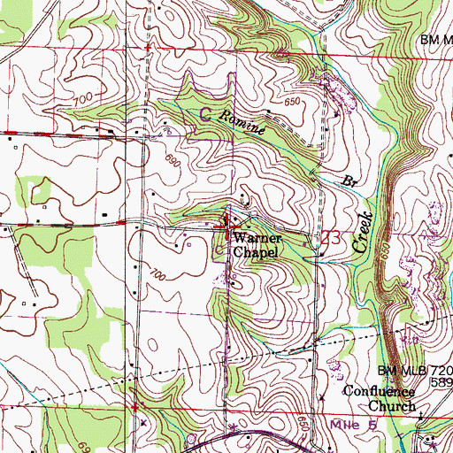 Topographic Map of Warner Chapel, AL