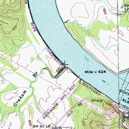 Topographic Map of Graham Branch, TN