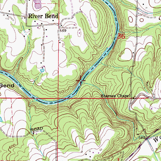 Topographic Map of Warren Branch, AL