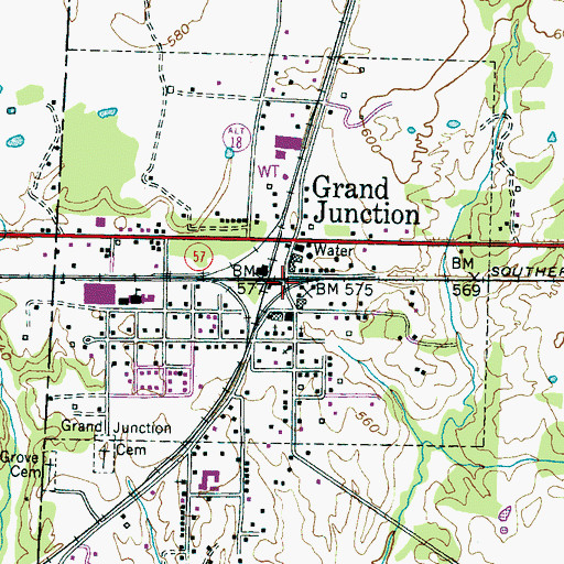 Topographic Map of Grand Junction, TN