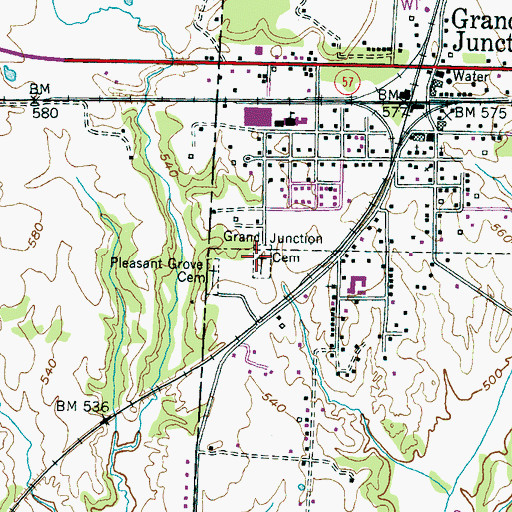 Topographic Map of Grand Junction Cemetery, TN