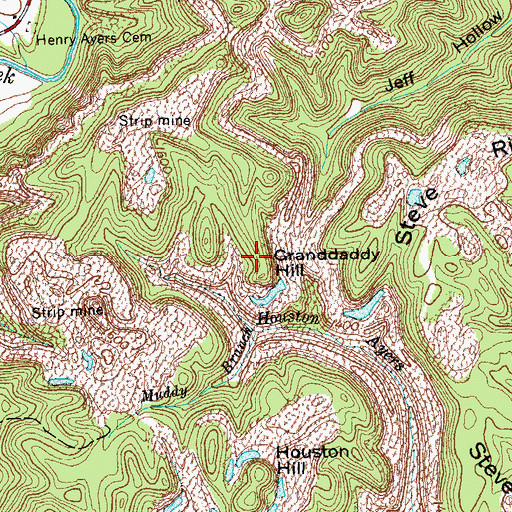 Topographic Map of Granddaddy Hill, TN