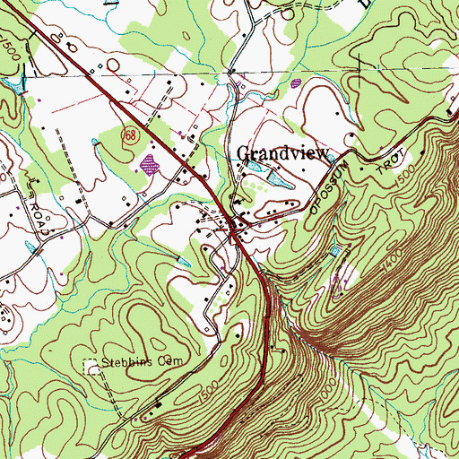 Topographic Map of Grandview, TN