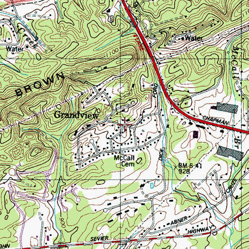 Topographic Map of Grandview, TN