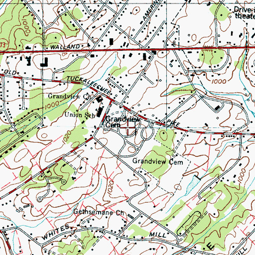 Topographic Map of Grandview Cemetery, TN