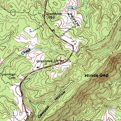 Topographic Map of Grandview Church, TN