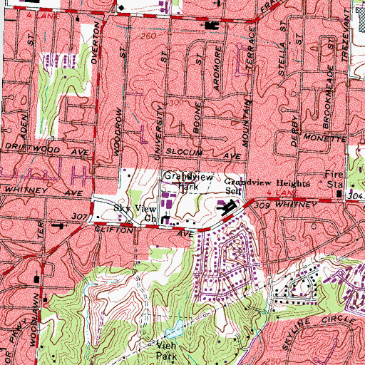Topographic Map of Grandview Park, TN