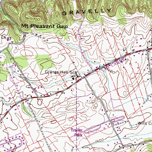 Topographic Map of Grange Hall School, TN