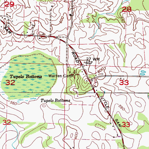 Topographic Map of Warren Cemetery, AL