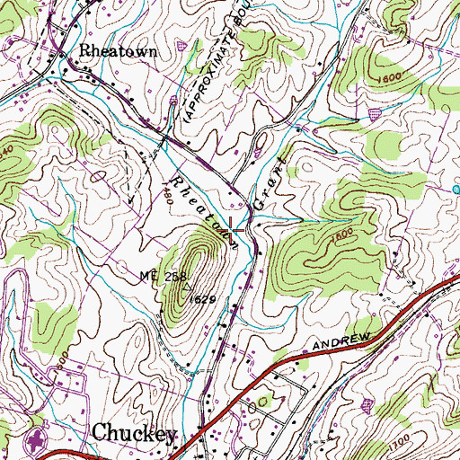 Topographic Map of Grant Branch, TN