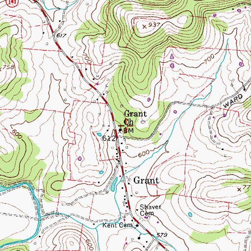 Topographic Map of Grant Church, TN