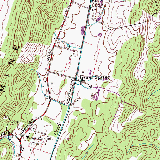 Topographic Map of Grant Spring, TN