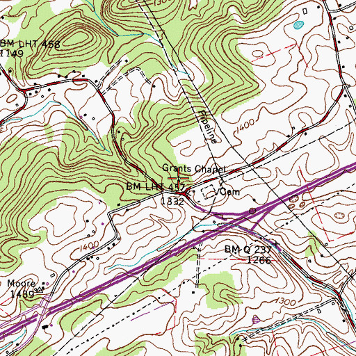 Topographic Map of Grants Chapel, TN