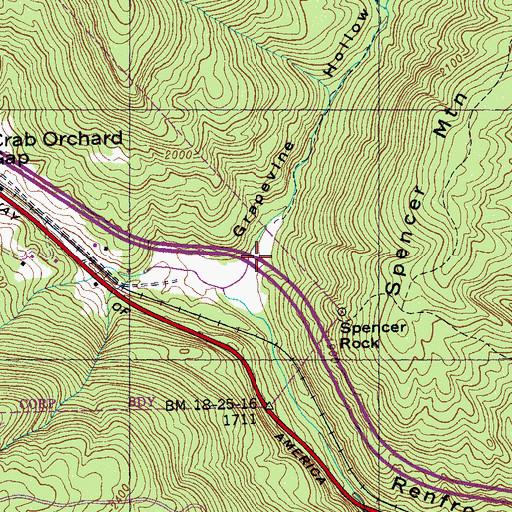 Topographic Map of Grapevine Hollow, TN