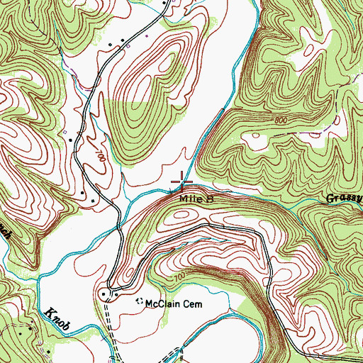 Topographic Map of Grassy Branch, TN