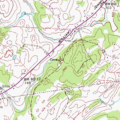 Topographic Map of Grassy Branch, TN