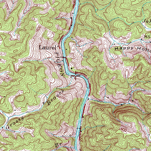 Topographic Map of Grassy Branch, TN