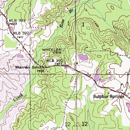 Topographic Map of Warren Smith Hill, AL