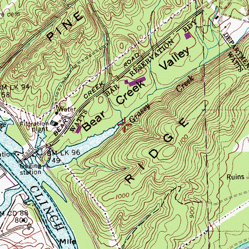 Topographic Map of Grassy Creek, TN