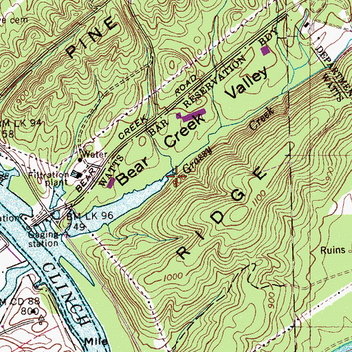 Topographic Map of Grassy Creek, TN