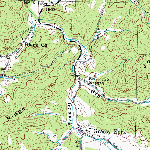 Topographic Map of Grassy Fork, TN