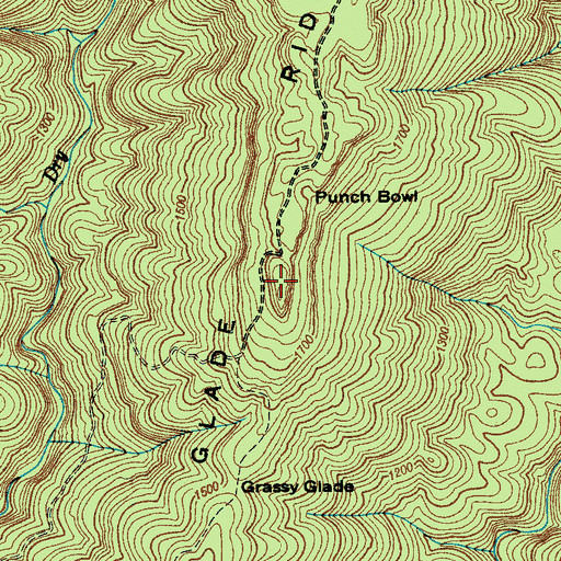 Topographic Map of Grassy Glade Ridge, TN