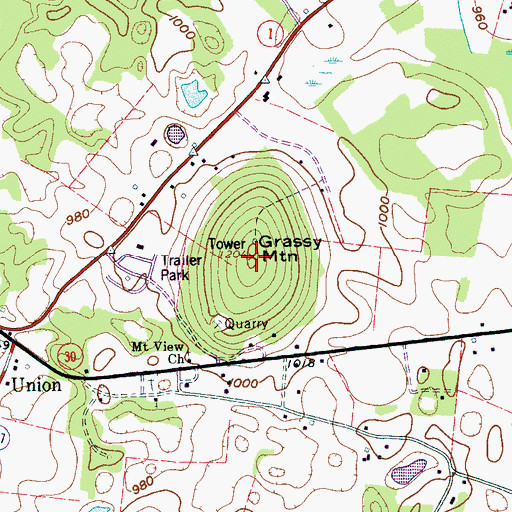 Topographic Map of Grassy Mountain, TN