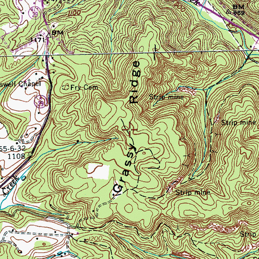 Topographic Map of Grassy Ridge, TN