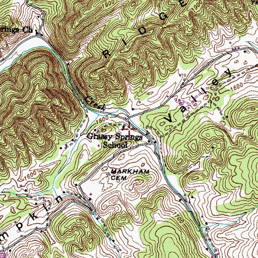 Topographic Map of Grassy Springs School, TN
