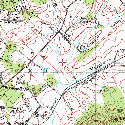 Topographic Map of Grassy Valley, TN