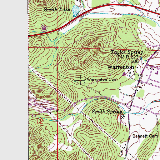 Topographic Map of Warrenton Cemetery, AL