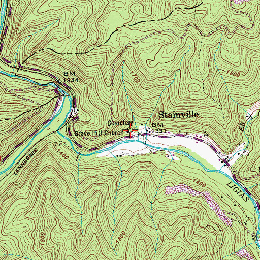 Topographic Map of Grave Hill Baptist Church, TN
